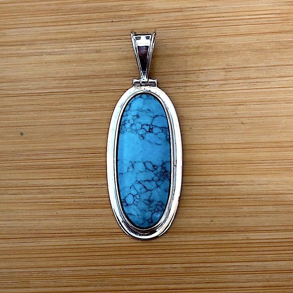 $68 Estate Turquoise Drop Pendant  Marked LUC  925